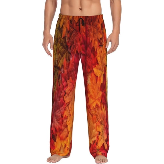 Balery Men'S Autumn Leaf Pants,Sleepwear Pants,Pajama Pants,Pj Bottoms Drawstring And Pockets-Medium
