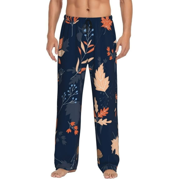 Balery Men'S Autumn Leaves With Blue Pants,Sleepwear Pants,Pajama Pants,Pj Bottoms Drawstring And Pockets-Small