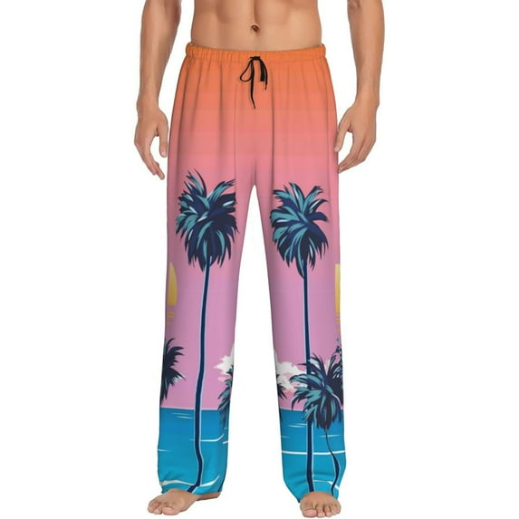 Balery Men'S Beach With Palm Trees Pants,Sleepwear Pants,Pajama Pants,Pj Bottoms Drawstring And Pockets-Xx-Large