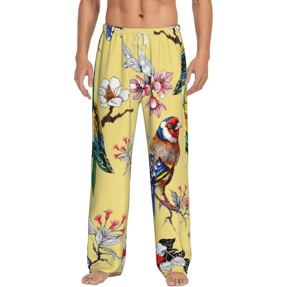 Balery Men'S Beautiful Bright Birds And Flowers Pants,Sleepwear Pants,Pajama Pants,Pj Bottoms Drawstring And Pockets-Xx-Large