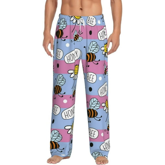 Balery Men'S Bees And Daisies Striped Pants,Sleepwear Pants,Pajama Pants,Pj Bottoms Drawstring And Pockets-X-Large