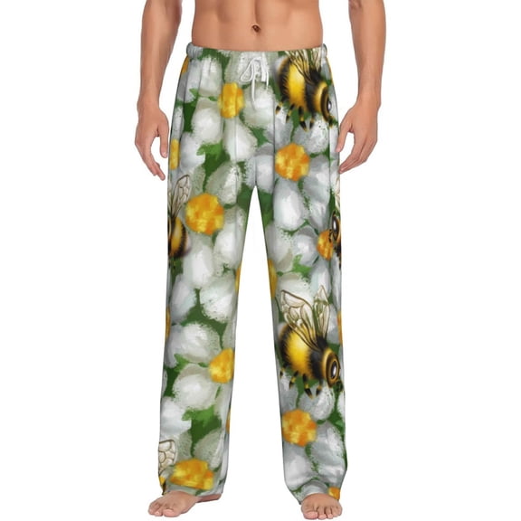 Balery Men'S Bees And Flower Pants,Sleepwear Pants,Pajama Pants,Pj Bottoms Drawstring And Pockets-Medium