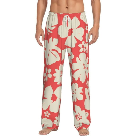 Balery Men'S Beige Flowers Pants,Sleepwear Pants,Pajama Pants,Pj Bottoms Drawstring And Pockets-Medium