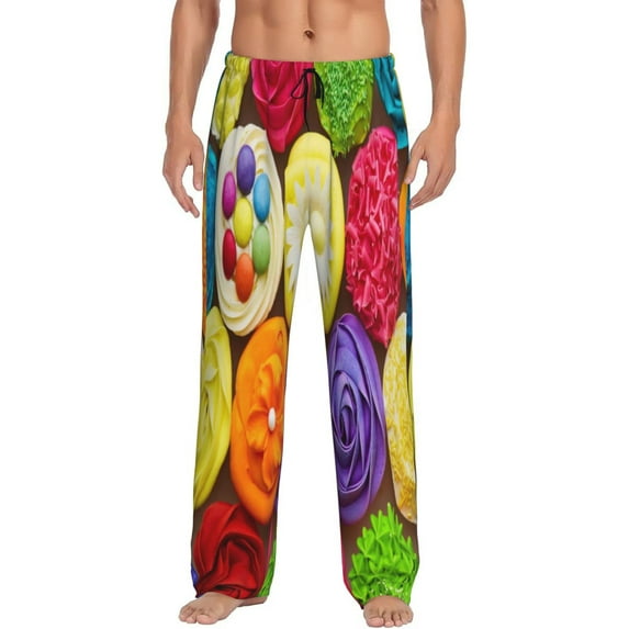 Balery Men'S Brightly Colored Cupcakes Pants,Sleepwear Pants,Pajama Pants,Pj Bottoms Drawstring And Pockets-Large