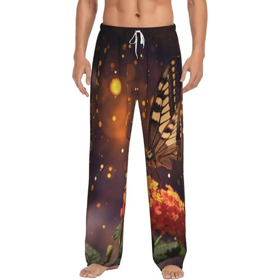 Balery Men'S Butterfly Sitting On A Flower Pants,Sleepwear Pants,Pajama Pants,Pj Bottoms Drawstring And Pockets-Xx-Large