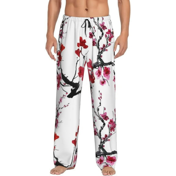 Balery Men'S Cherry Blossoms Pants,Sleepwear Pants,Pajama Pants,Pj Bottoms Drawstring And Pockets-Small
