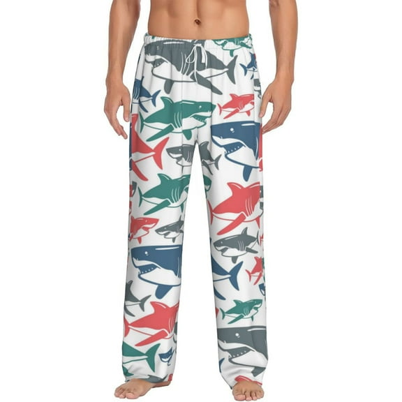 Balery Men'S Colorful Shark Pants,Sleepwear Pants,Pajama Pants,Pj Bottoms Drawstring And Pockets-Medium