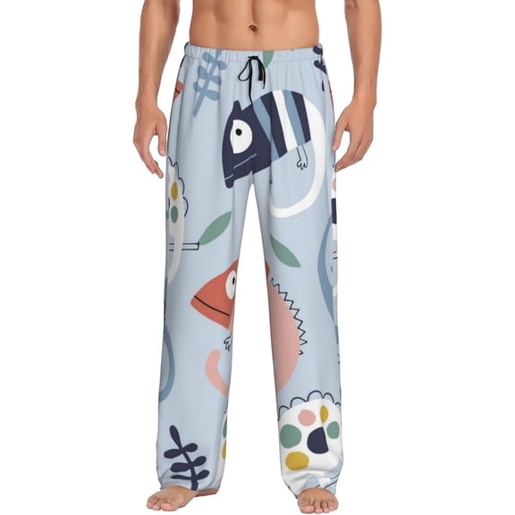 Balery Men'S Cute Chameleons On Blue Pants,Sleepwear Pants,Pajama Pants,Pj Bottoms Drawstring And Pockets-Small