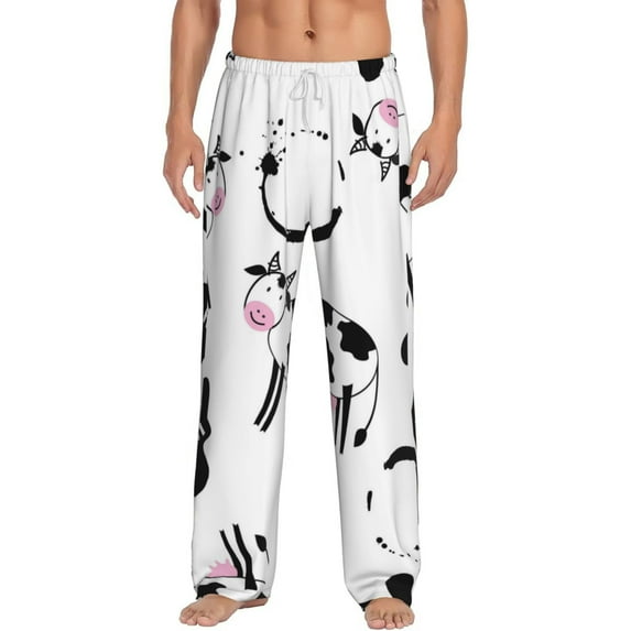 Balery Men'S Cute Cow And Milk Stains Pants,Sleepwear Pants,Pajama Pants,Pj Bottoms Drawstring And Pockets-X-Large
