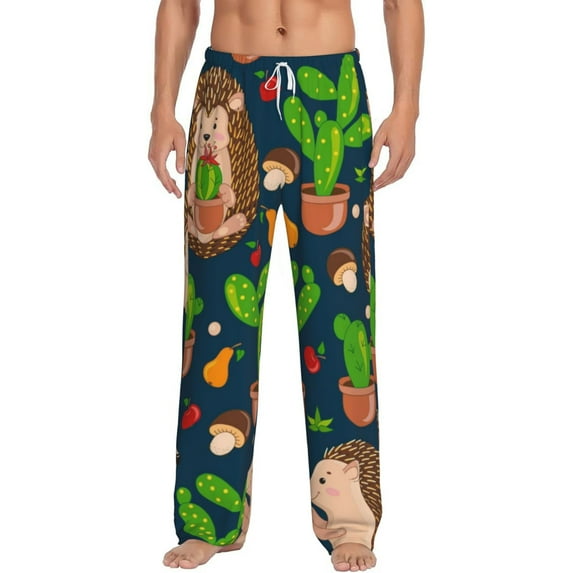 Balery Men'S Cute Hedgehogs Cactus Blue Pants,Sleepwear Pants,Pajama Pants,Pj Bottoms Drawstring And Pockets-Xx-Large