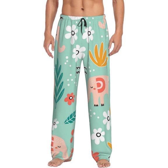 Balery Men'S Elephant And Flowers Pants,Sleepwear Pants,Pajama Pants,Pj Bottoms Drawstring And Pockets-Medium