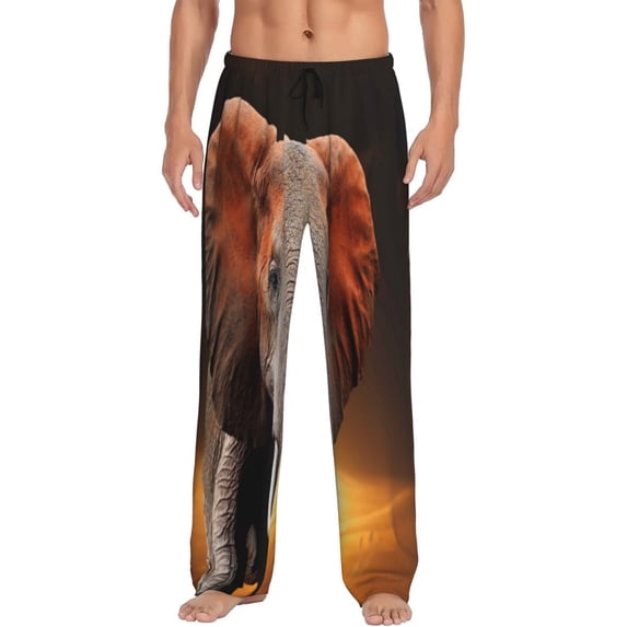 Balery Men'S Elephant Sunset In Kenya Pants,Sleepwear Pants,Pajama Pants,Pj Bottoms Drawstring And Pockets-X-Large