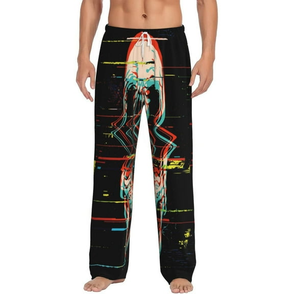 Balery Men'S Glitch Screaming Skull Pants,Sleepwear Pants,Pajama Pants,Pj Bottoms Drawstring And Pockets-Small