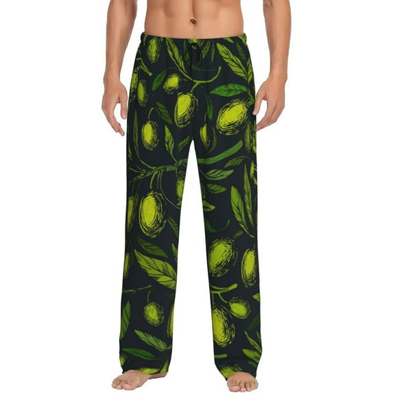 Balery Men'S Green Branch Olive Pants,Sleepwear Pants,Pajama Pants,Pj Bottoms Drawstring And Pockets-Small