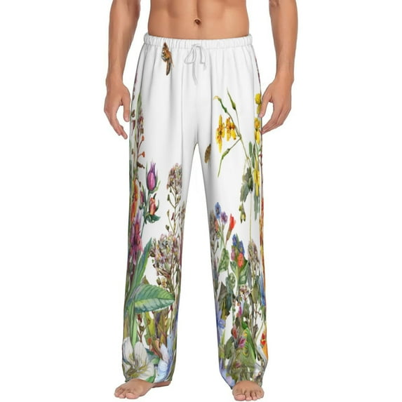 Balery Men'S Herbs And Wildflowers Pants,Sleepwear Pants,Pajama Pants,Pj Bottoms Drawstring And Pockets-Medium