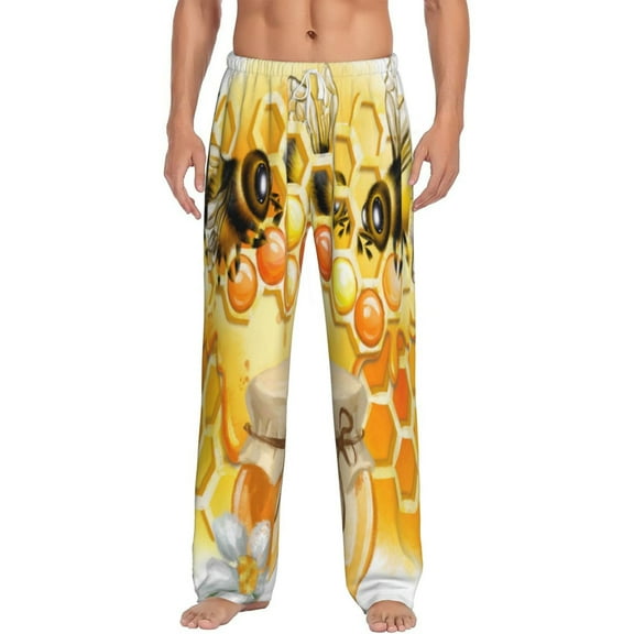 Balery Men'S Honey Bee Pants,Sleepwear Pants,Pajama Pants,Pj Bottoms Drawstring And Pockets-Medium