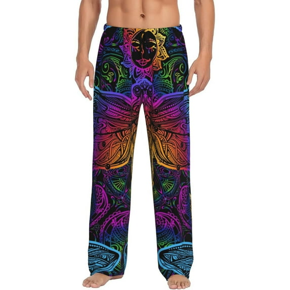 Balery Men'S Indian Mandalas Dragonfly Pants,Sleepwear Pants,Pajama Pants,Pj Bottoms Drawstring And Pockets-Small