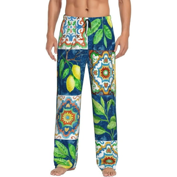 Balery Men'S Lemon And Leaves Pants,Sleepwear Pants,Pajama Pants,Pj Bottoms Drawstring And Pockets-Medium
