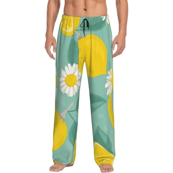 Balery Men'S Lemons Chamomile Flowers And Leaves Pants,Sleepwear Pants,Pajama Pants,Pj Bottoms Drawstring And Pockets-Medium