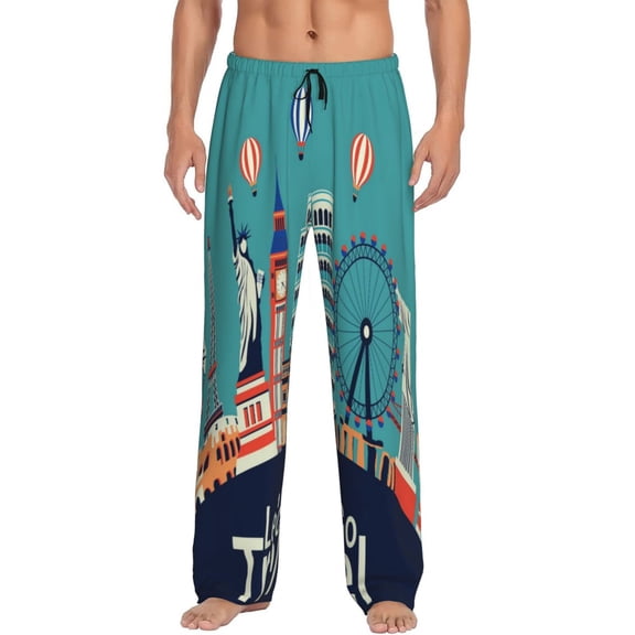 Balery Men'S Let'S Go Travel Pants,Sleepwear Pants,Pajama Pants,Pj Bottoms Drawstring And Pockets-Medium