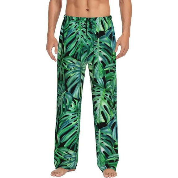 Balery Men'S Monstera Leaves Pants,Sleepwear Pants,Pajama Pants,Pj Bottoms Drawstring And Pockets-Large