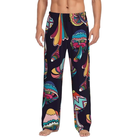 Balery Men'S Mushroom Doodle Pants,Sleepwear Pants,Pajama Pants,Pj Bottoms Drawstring And Pockets-Medium