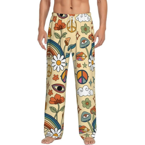 Balery Men'S Mushrooms And Rainbows Peace Pants,Sleepwear Pants,Pajama Pants,Pj Bottoms Drawstring And Pockets-Small