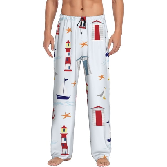 Balery Men'S Nautical Lighthouse Sailboat Pants,Sleepwear Pants,Pajama Pants,Pj Bottoms Drawstring And Pockets-Small