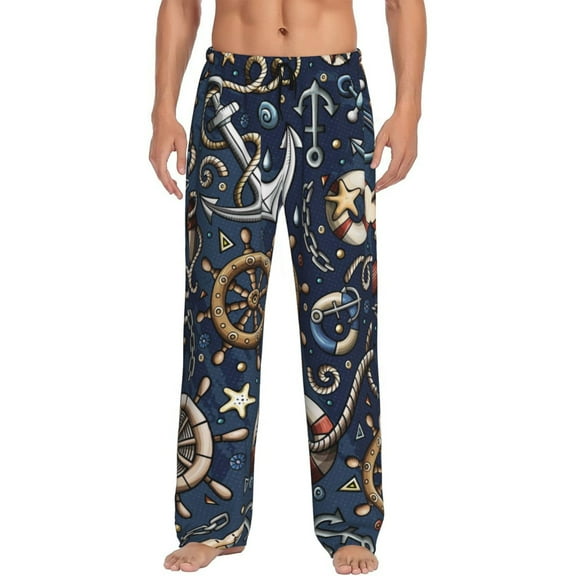 Balery Men'S Nautical Pants,Sleepwear Pants,Pajama Pants,Pj Bottoms Drawstring And Pockets-Small