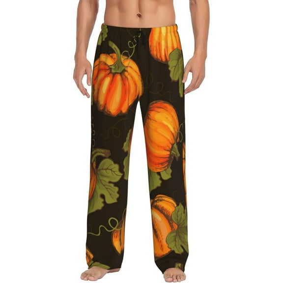 Balery Men'S Orange Pumpkin Pants,Sleepwear Pants,Pajama Pants,Pj Bottoms Drawstring And Pockets-Small