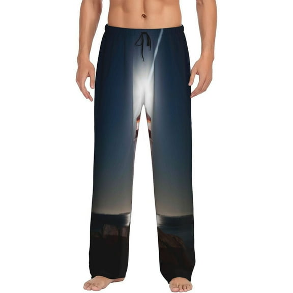Balery Men'S Peggy'S Cove Lighthouse Pants,Sleepwear Pants,Pajama Pants,Pj Bottoms Drawstring And Pockets-Medium