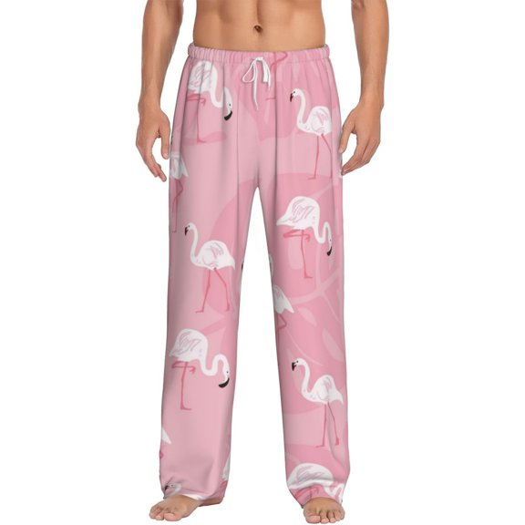 Balery Men'S Pink Flamingos And Flowers Pants,Sleepwear Pants,Pajama Pants,Pj Bottoms Drawstring And Pockets-Small