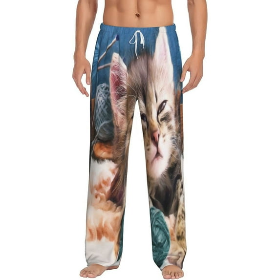 Balery Men'S Playful Cat Pants,Sleepwear Pants,Pajama Pants,Pj Bottoms Drawstring And Pockets-Small