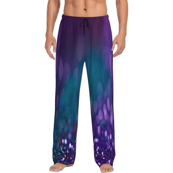 Balery Men'S Purple And Green Glitter Pants,Sleepwear Pants,Pajama Pants,Pj Bottoms Drawstring And Pockets-Medium