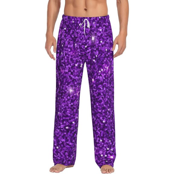 Balery Men'S Purple Glitter Pants,Sleepwear Pants,Pajama Pants,Pj Bottoms Drawstring And Pockets-Small