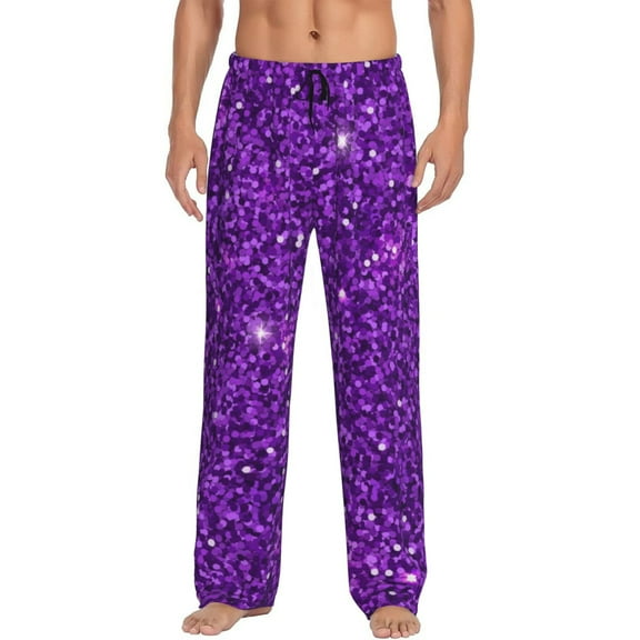 Balery Men'S Purple Glitter Pants,Sleepwear Pants,Pajama Pants,Pj Bottoms Drawstring And Pockets-Small