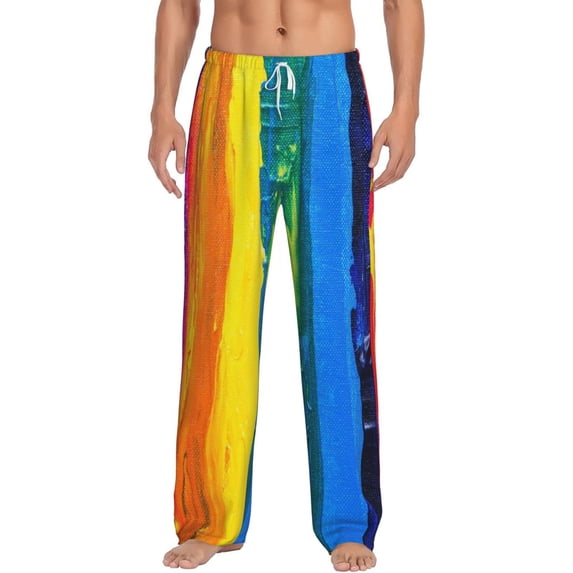 Balery Men'S Rainbow Colored Pants,Sleepwear Pants,Pajama Pants,Pj Bottoms Drawstring And Pockets-Large