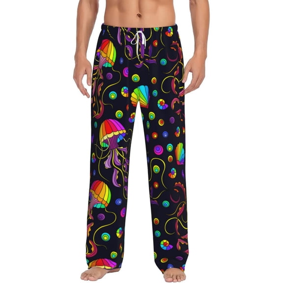 Balery Men'S Rainbow Jellyfishes Pants,Sleepwear Pants,Pajama Pants,Pj Bottoms Drawstring And Pockets-Small