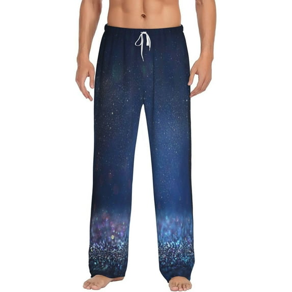 Balery Men'S Retro Blue Glitter Pants,Sleepwear Pants,Pajama Pants,Pj Bottoms Drawstring And Pockets-Small