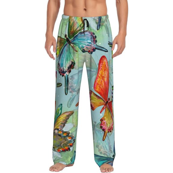 Balery Men'S Retro Seamless Flying Butterflies Pants,Sleepwear Pants,Pajama Pants,Pj Bottoms Drawstring And Pockets-Medium