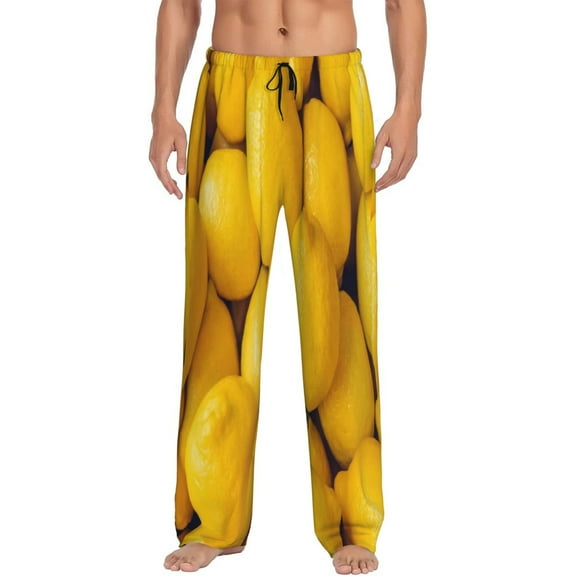 Balery Men'S Ripe Yellow Lemon Pants,Sleepwear Pants,Pajama Pants,Pj Bottoms Drawstring And Pockets-Medium