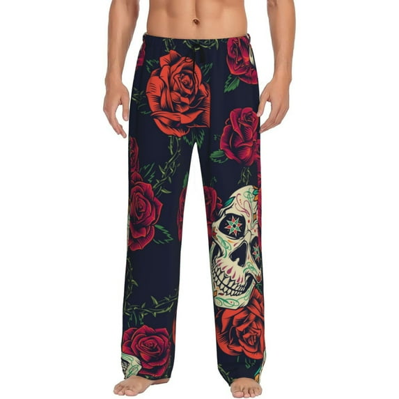 Balery Men'S Roses Skulls Pants,Sleepwear Pants,Pajama Pants,Pj Bottoms Drawstring And Pockets-Small