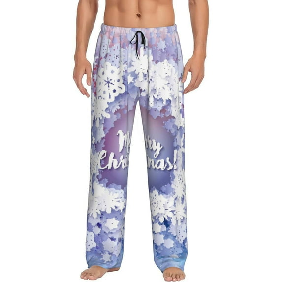 Balery Men'S Round Snow Merry Christmas Pants,Sleepwear Pants,Pajama Pants,Pj Bottoms Drawstring And Pockets-Small