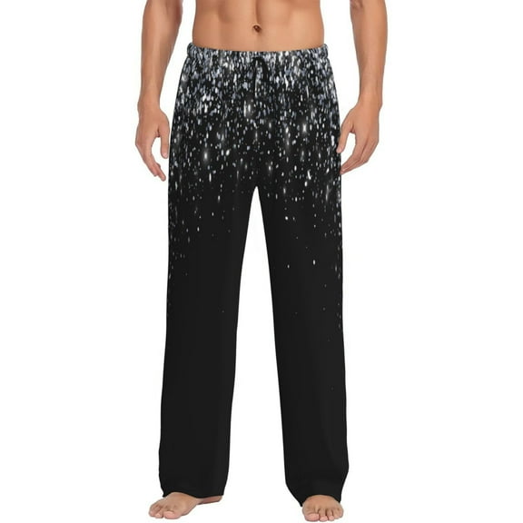 Balery Men'S Silver Glitter1 Pants,Sleepwear Pants,Pajama Pants,Pj Bottoms Drawstring And Pockets-Small