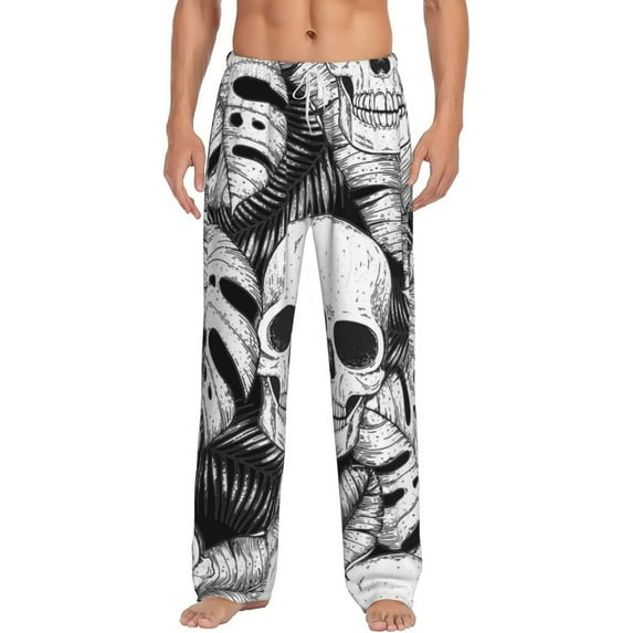 Balery Men'S Skull And Palm Leaves Pants,Sleepwear Pants,Pajama Pants,Pj Bottoms Drawstring And Pockets-Xx-Large