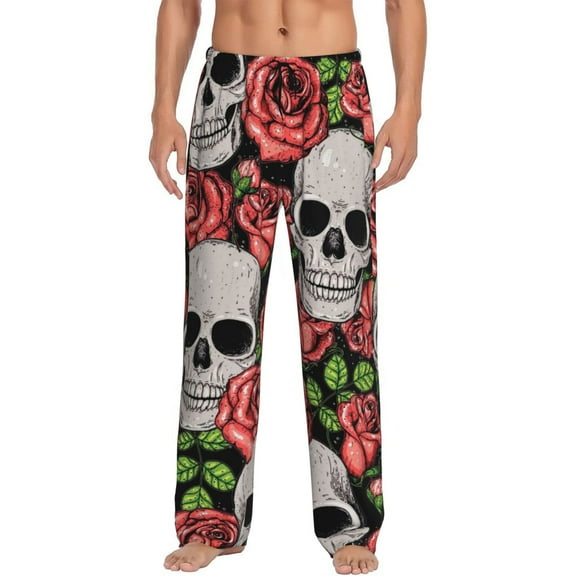 Balery Men'S Skull And Roses Pants,Sleepwear Pants,Pajama Pants,Pj Bottoms Drawstring And Pockets-Small