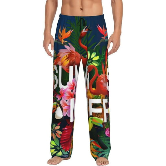 Balery Men'S Summer Birds And Flowers Pants,Sleepwear Pants,Pajama Pants,Pj Bottoms Drawstring And Pockets-Small