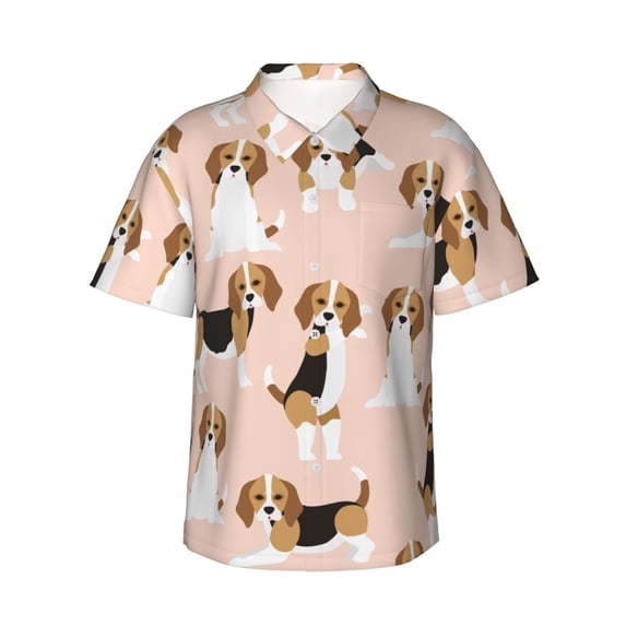 Balery Beagle Dog On Brown Print Men's Hawaiian Shirts Short Sleeve Beach Shirt Relaxed Fit Vacation Button Down Shirts-X-Large