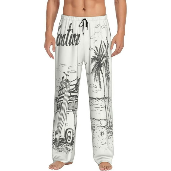 Balery Men'S Summer Vacation Scene With Camping Van Pants,Sleepwear Pants,Pajama Pants,Pj Bottoms Drawstring And Pockets-Small