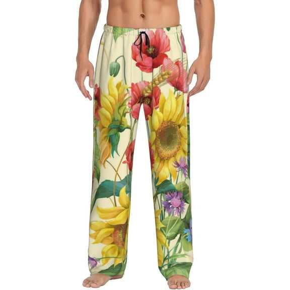 Balery Men'S Sunflower Cornflower Poppy Pants,Sleepwear Pants,Pajama Pants,Pj Bottoms Drawstring And Pockets-Large